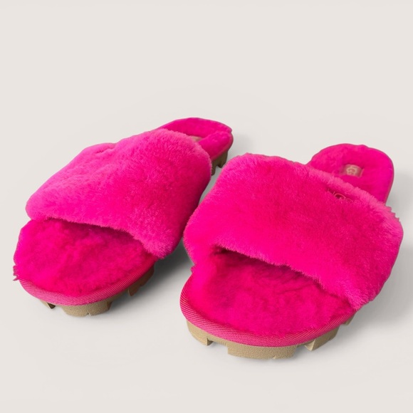 UGG Vibrant Pink Plush Slide Slippers - Picture 5 of 12